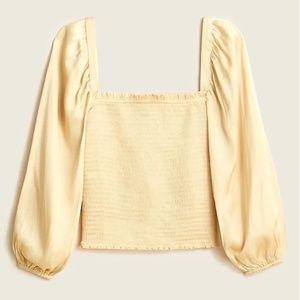 NWT J. Crew | Soft Yellow Squareneck Smocked Featherweight Satin Blouse, XXL